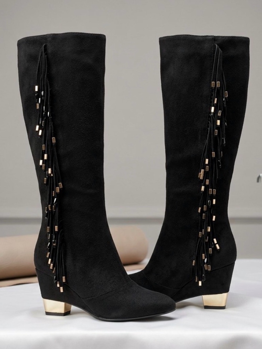 Midnight Velvet Black Faux Suede Pointed Toe Boots - Size 7.5